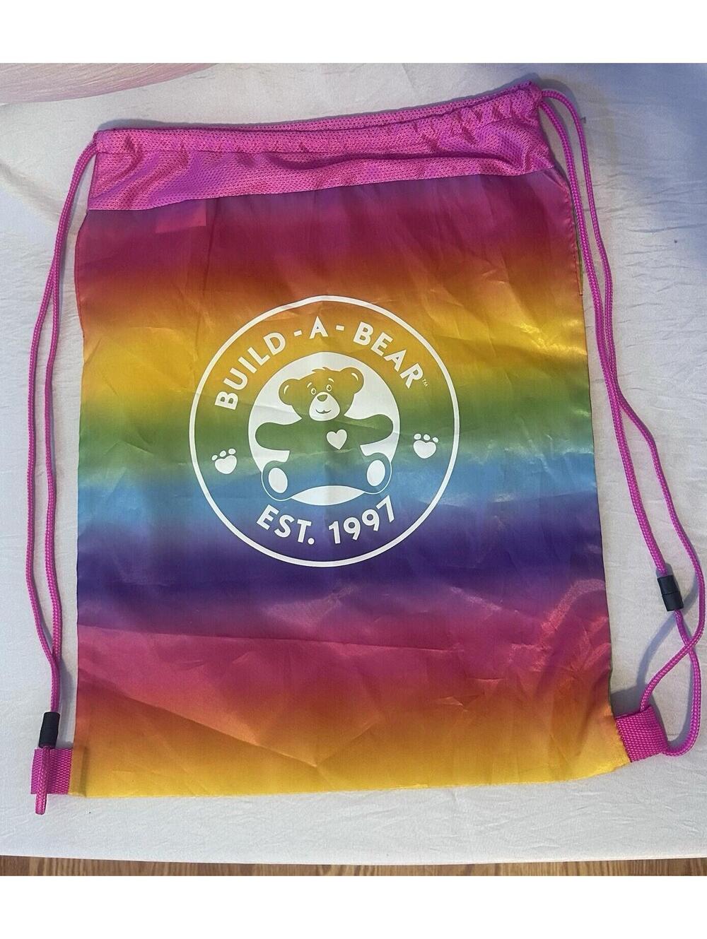 Build A Bear Carrier Drawstring Bag Rainbow Colorful Backpack EST 1997